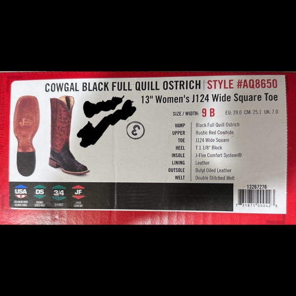 Justin Cowgal Black Full Quill Ostrich Western Boots (Size 9B) - Picture 9 of 9